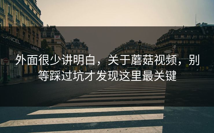 外面很少讲明白，关于蘑菇视频，别等踩过坑才发现这里最关键